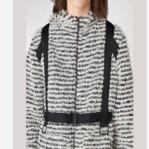 NWOT Karl Lagerfeld Black & White Striped Bouclé Hoodie Jacket Retail$279